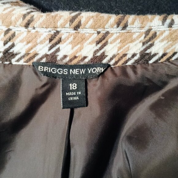 EUC: Briggs New York Sze 18 Brown & Tan Wool Houndstooth Swing Blazer Jacket - Picture 3 of 3